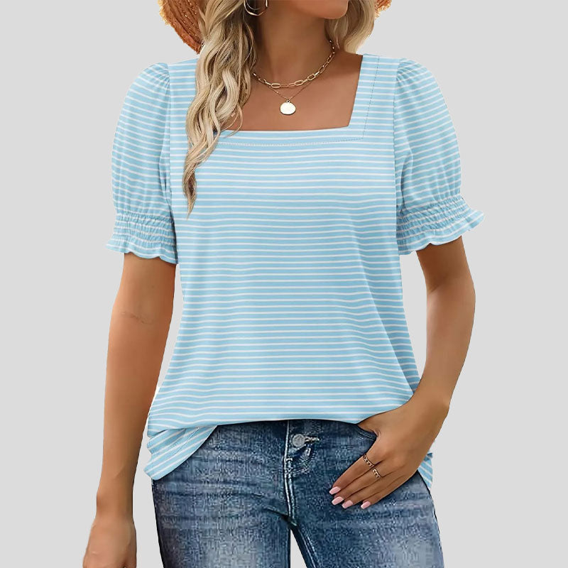 ⏳Limited sale path🌸T-shirt met vierkante hals en gesmokte mouwen voor dames