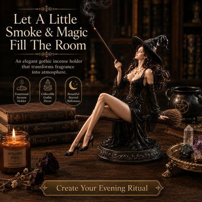 🔥 LAST DAY 49% OFF – 🪄 Gothic Witch Broom Incense Holder | Elegant Broom-Riding Witch Statue with Smoke-Spell Effect for Shelves, Altars & Moody Decor 🖤✨