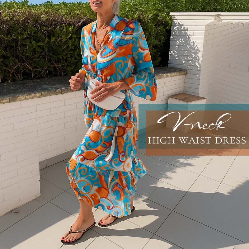 🌟Tijdelijke aanbieding 49% KORTING🎁V-hals Jurk mMet Hoge Taille