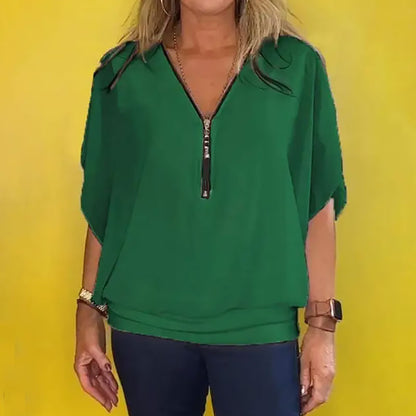 ☀️Damestop met casual chiffonkraag en ritssluiting