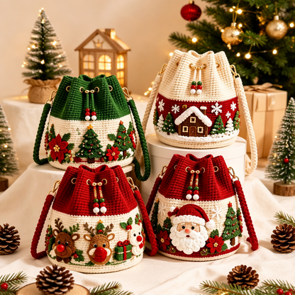 🎄Gehaakte kerst-crossbodytas 🎅 | 4 modellen handgehaakte schoudertas met trekkoord