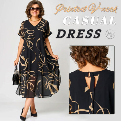 ✨Tijdelijke aanbieding 39% KORTING🎁🌸Bedrukte ontspannen jurk met V-hals