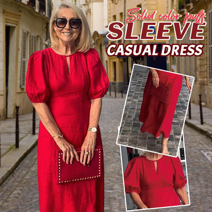 ✨Nieuwe productpromotie 45% korting🎁Effen Casual Jurk Met Pofmouwen