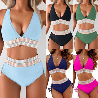☀️Vakantieverkoop 49% VAN🏖️Bikini met hoge taille en buikband Color Block Bikiniset Color Block Bikiniset