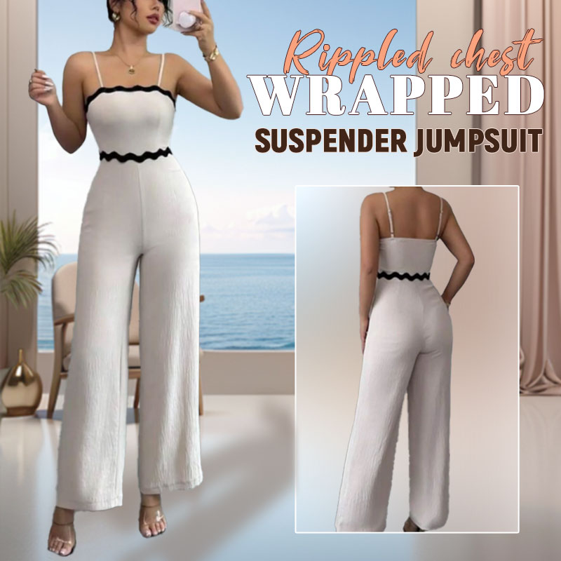 🔥Tijdelijke aanbieding 49% KORTING🎁🌸 Geribbelde jumpsuit met jarretelles en borstomslag
