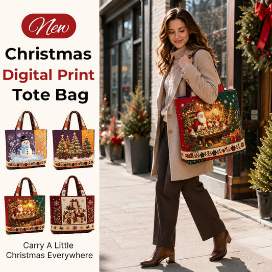 Vintage kerst-draagtas met kerstmanprint | Feestelijke herbruikbare boodschappentas
