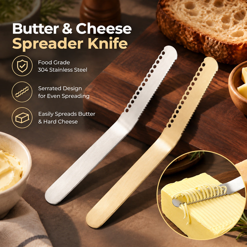 🧈🍽️Multifunctionele boter- en kaassmeerschaaf — gekrulde rand, gekartelde kant en 3 afwerkingen