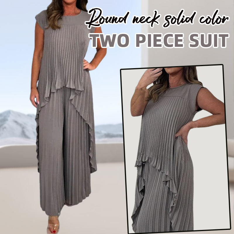 🎁Gratis levering✈️Effen Tweedelig Pak Met Ronde Hals
