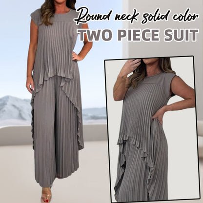 🎁Gratis levering✈️Effen Tweedelig Pak Met Ronde Hals