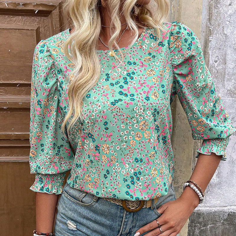 🔥Blouses voor dames Casual 3/4 mouwloze damestops met gesmokte manchetten