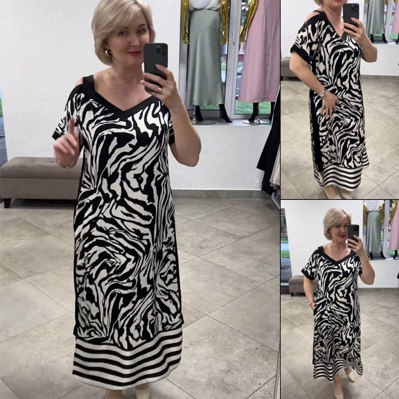 🌟Speciale aanbieding 45% KORTING🎁Zwart-wit bedrukte V-halsjurk