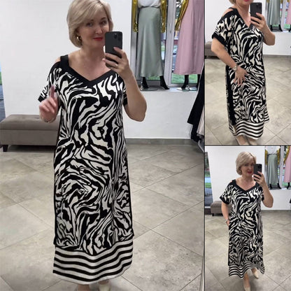 🌟Speciale aanbieding 45% KORTING🎁Zwart-wit bedrukte V-halsjurk