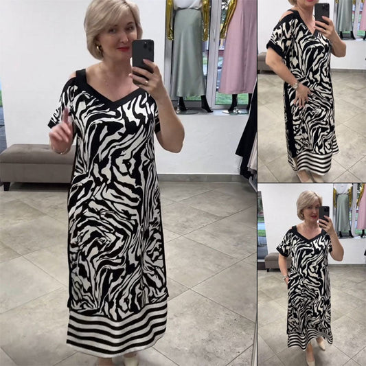 🌟Speciale aanbieding 45% KORTING🎁Zwart-wit bedrukte V-halsjurk