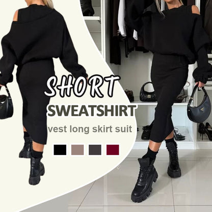 👗Dames-set met bijgesneden schoudercapuchon en mouwloze jurk