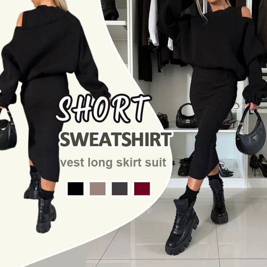 👗Dames-set met bijgesneden schoudercapuchon en mouwloze jurk