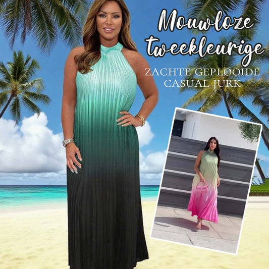 🔥Hot sale 34% KORTING🎁Mouwloze tweekleurige zachte geplooide casual jurk