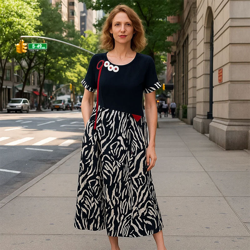 💞Maxi-Jurk Met Korte Mouwen En Knoopjesprint