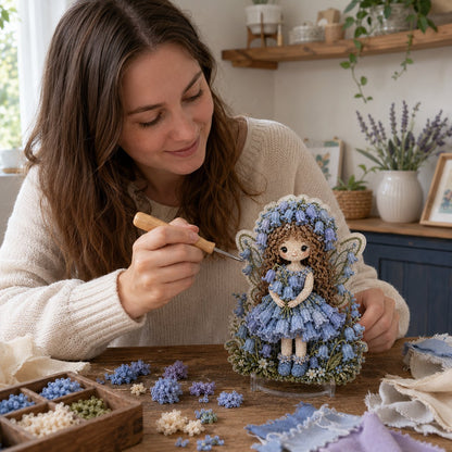 🔥HOT SALE 49% KORTING – 🌸🧚‍♀️ Flower Fairy 3D-stof-poke-art-set | Naai-vrij knutselproject van zachte stof met een reliëfbloemmotief en een kant-en-klare feeënversiering ✨