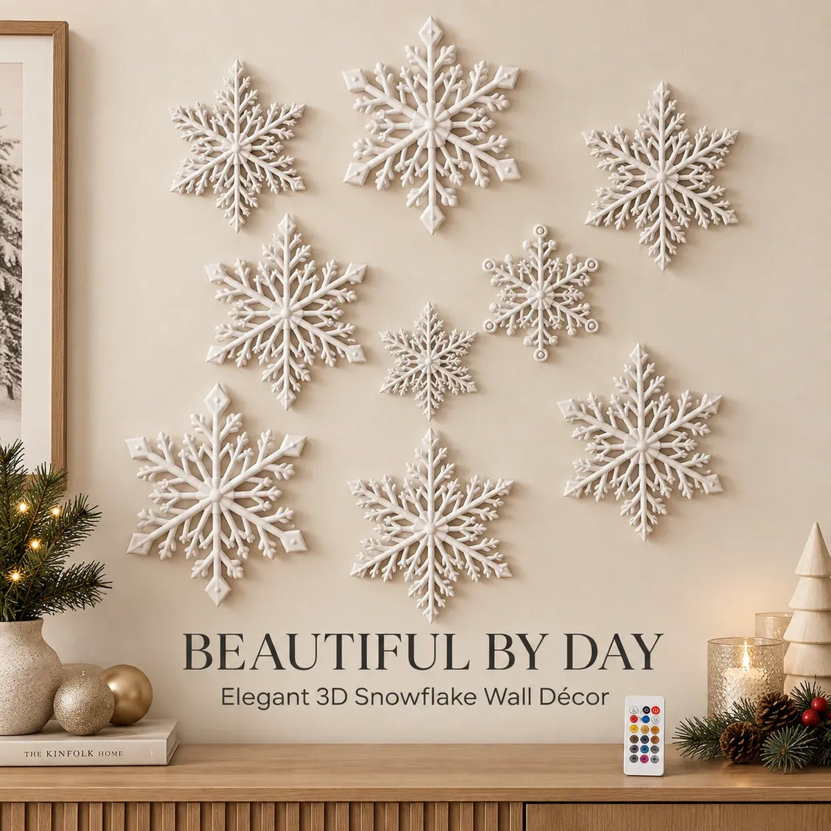 ❄️ LED-wandlampjes in de vorm van sneeuwvlokken | 3D-kerstversiering met sneeuwvlokken | Sets met 12, 24 en 36 sneeuwvlokken | Blauw en wit licht + afstandsbediening ✨
