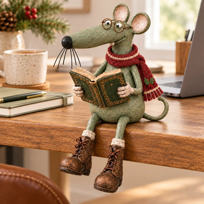 🐭📚 Speelse lezende muis als decoratie op een boekenplank – Vintage beeldje van een boekenliefhebber & gezellige woondecoratie