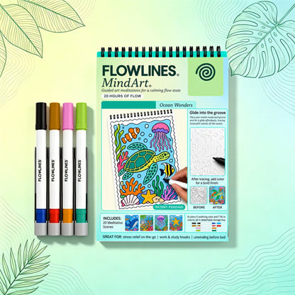 🌿  Guided Flow Art Coloring Pad with Double-Sided Markers 🎨