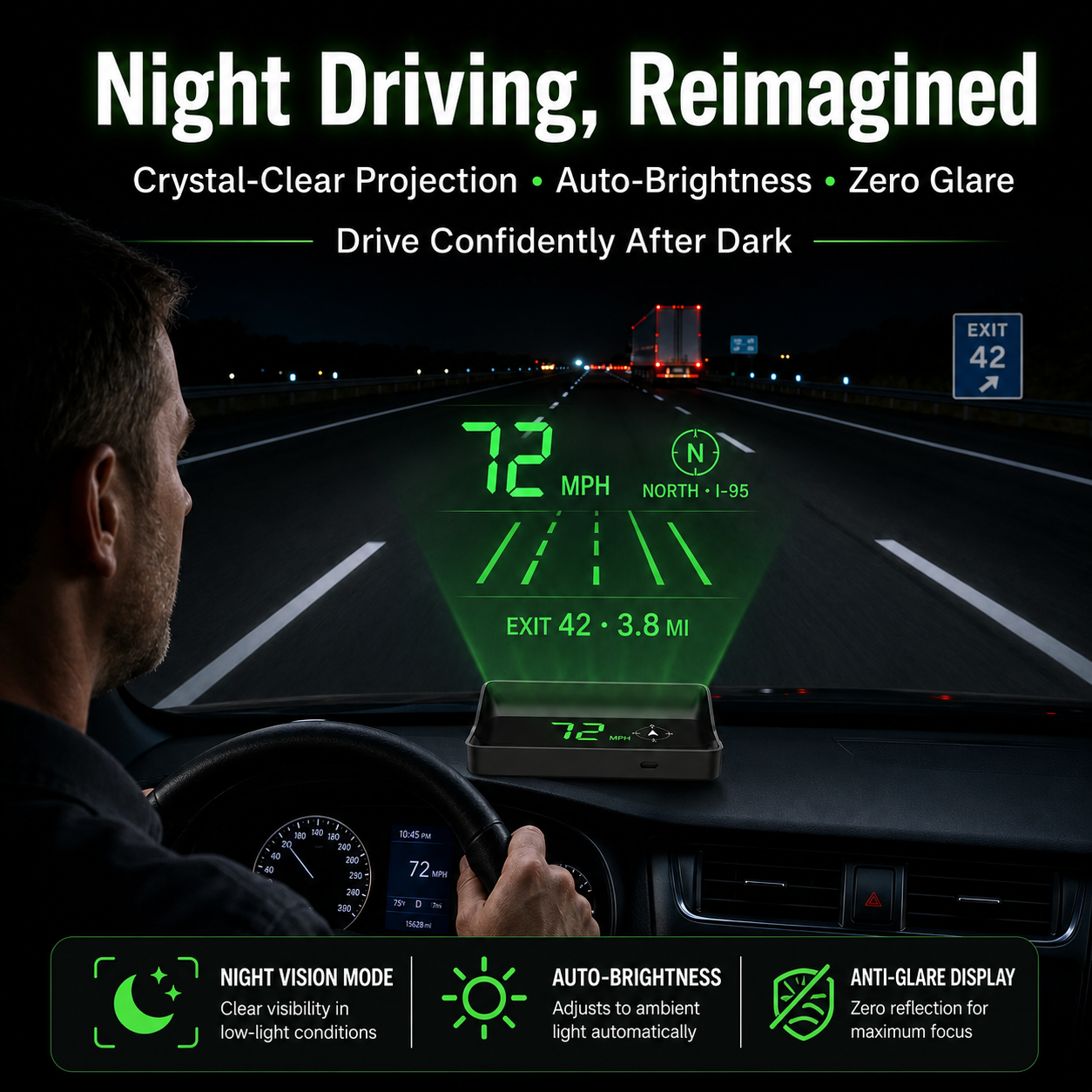 Head-Up Display (HUD) – GPS voor de auto met digitale snelheidsmeter