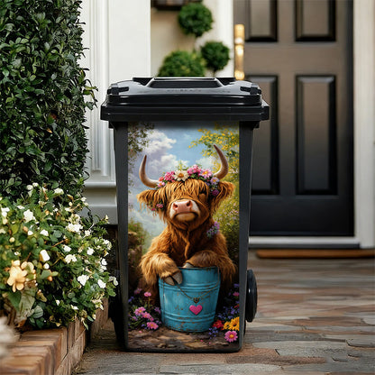 🐮 Afvalbaksticker met bloemenprint van een Highland-ko