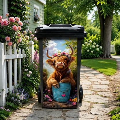 🐮 Afvalbaksticker met bloemenprint van een Highland-ko