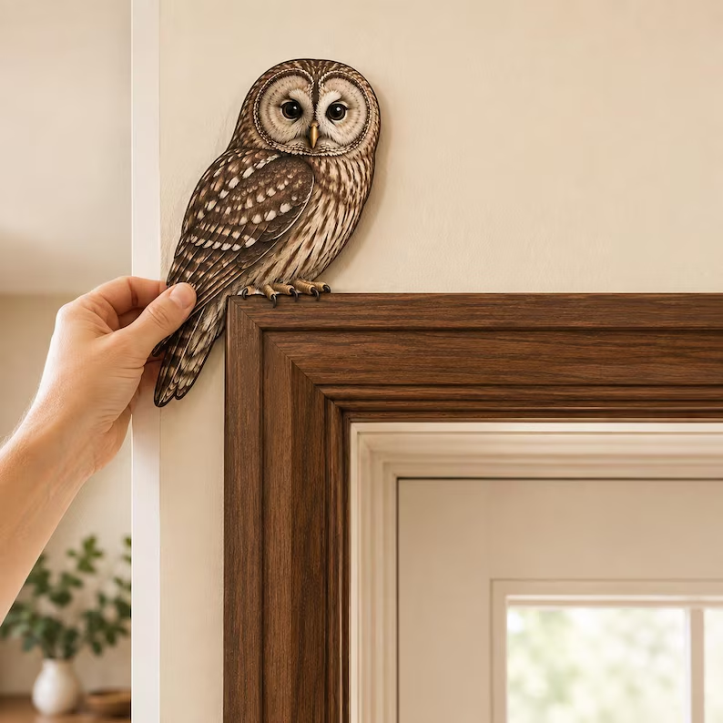 Houten uil als deurversierin