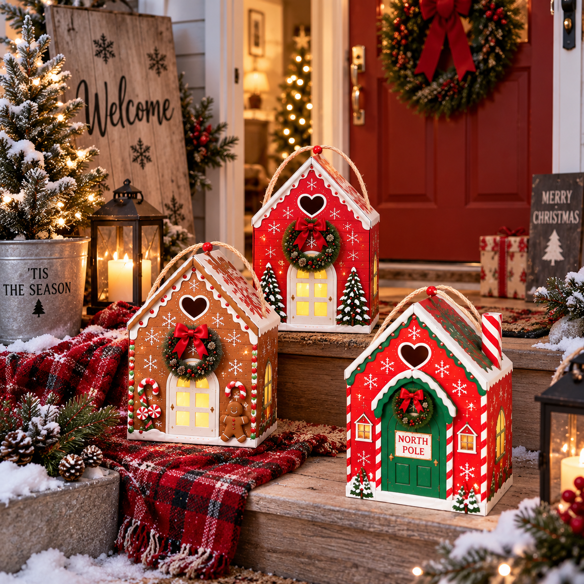 Kerstmagie-huis cadeaudoos – Creatieve 3D-cadeauverpakking voor de feestdagen om in de hand te houde