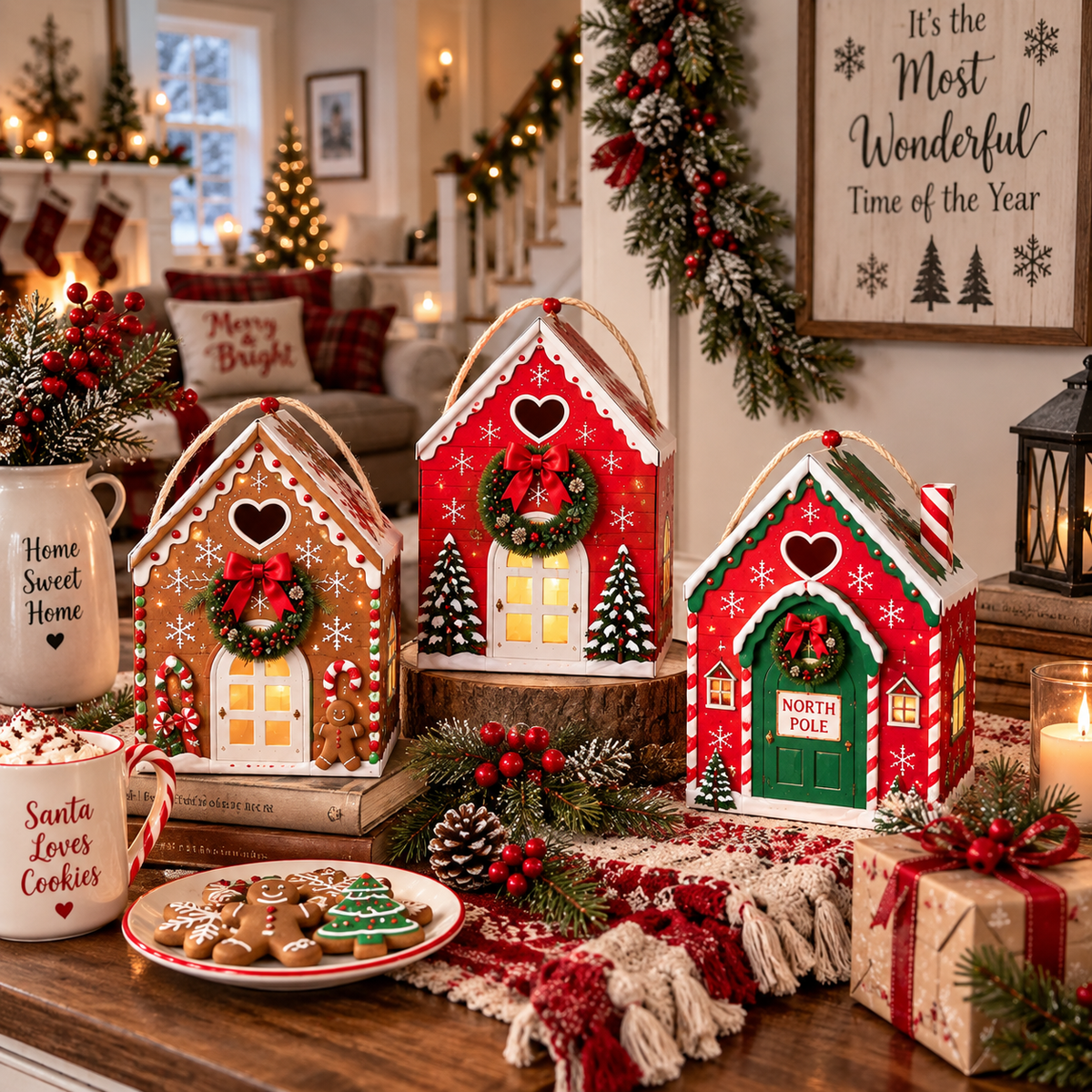 Kerstmagie-huis cadeaudoos – Creatieve 3D-cadeauverpakking voor de feestdagen om in de hand te houde