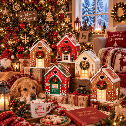 Kerstmagie-huis cadeaudoos – Creatieve 3D-cadeauverpakking voor de feestdagen om in de hand te houde