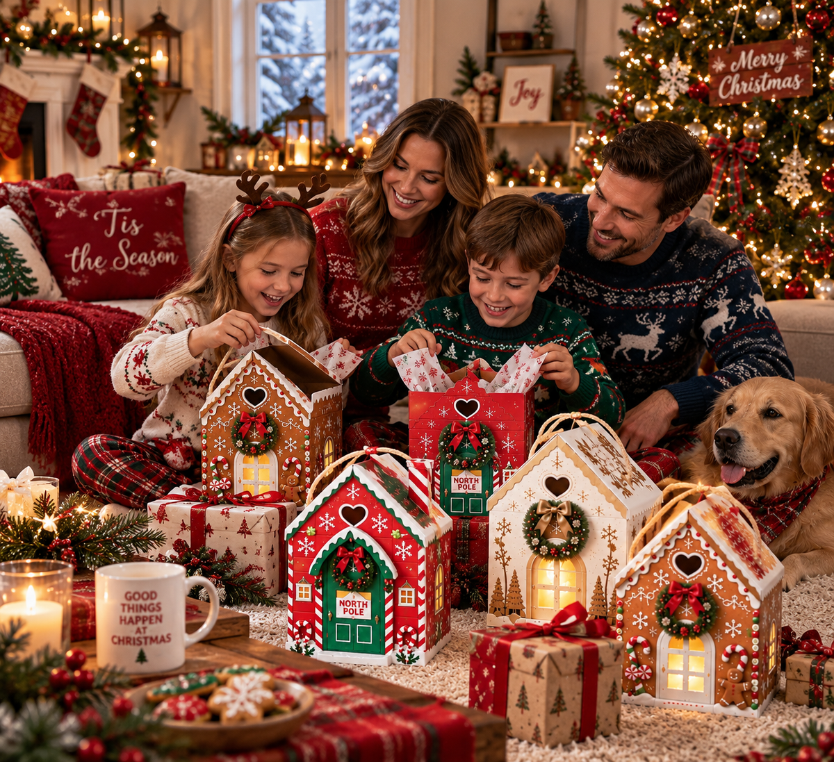 Kerstmagie-huis cadeaudoos – Creatieve 3D-cadeauverpakking voor de feestdagen om in de hand te houde
