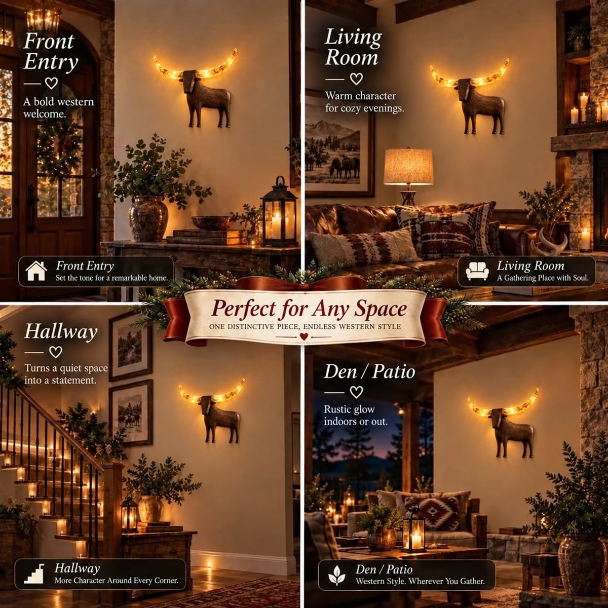 🐮✨Verlichte Longhorn-wandsculptuur – Rustieke western-LED-wanddecoratie🌙