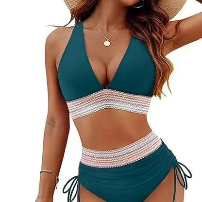 ☀️Vakantieverkoop 49% VAN🏖️Bikini met hoge taille en buikband Color Block Bikiniset Color Block Bikiniset