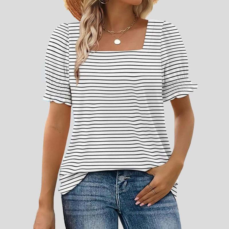 ⏳Limited sale path🌸T-shirt met vierkante hals en gesmokte mouwen voor dames