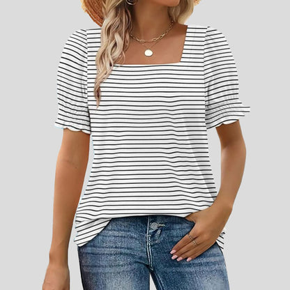 ⏳Limited sale path🌸T-shirt met vierkante hals en gesmokte mouwen voor dames