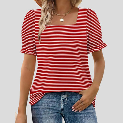 ⏳Limited sale path🌸T-shirt met vierkante hals en gesmokte mouwen voor dames