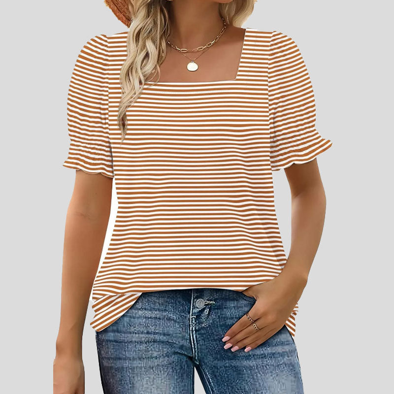 ⏳Limited sale path🌸T-shirt met vierkante hals en gesmokte mouwen voor dames