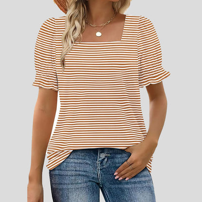 ⏳Limited sale path🌸T-shirt met vierkante hals en gesmokte mouwen voor dames