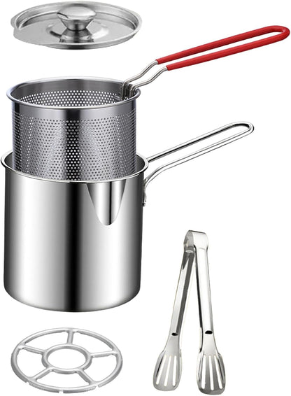 2026🔥🍟 Persoonlijke mini-friteuseset – Roestvrijstalen pan met uitneembaar afdruipmandje en voedsel tang