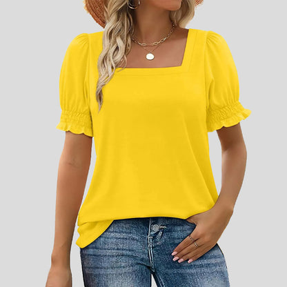 ⏳Limited sale path🌸T-shirt met vierkante hals en gesmokte mouwen voor dames