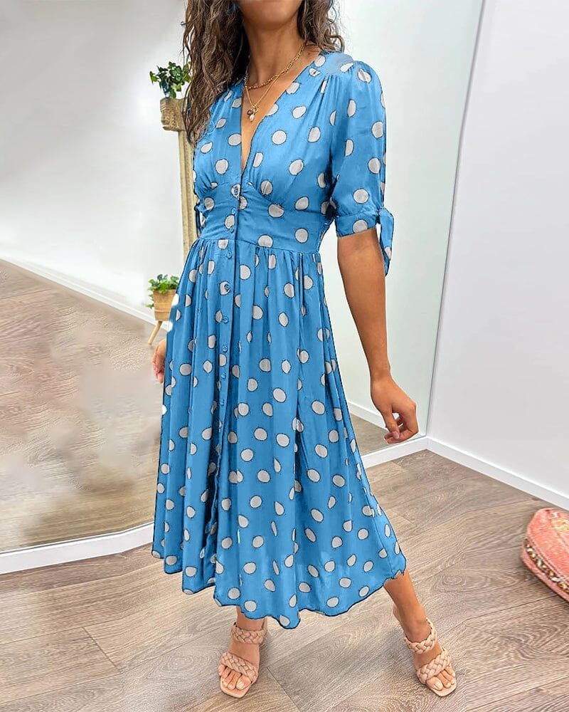 🥰Nieuwe producten Hot Sale 45% KORTING🌹Polka Dot-jurk met diepe V-hals
