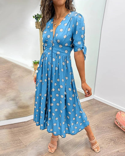 🥰Nieuwe producten Hot Sale 45% KORTING🌹Polka Dot-jurk met diepe V-hals