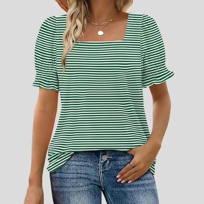 ⏳Limited sale path🌸T-shirt met vierkante hals en gesmokte mouwen voor dames