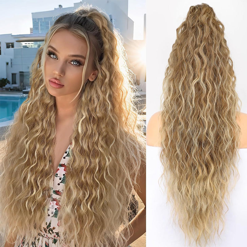 💜Water Ripple Lange Krullende Paardenstaart Clip Pruik💜