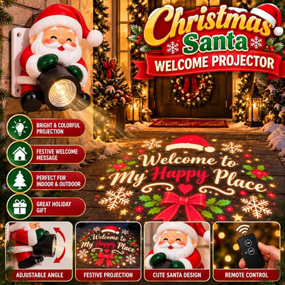 🔥HOT SALE🎅 Santa Christmas Welcome Projector – Festive Holiday Doorway Light with Remote Control ✨