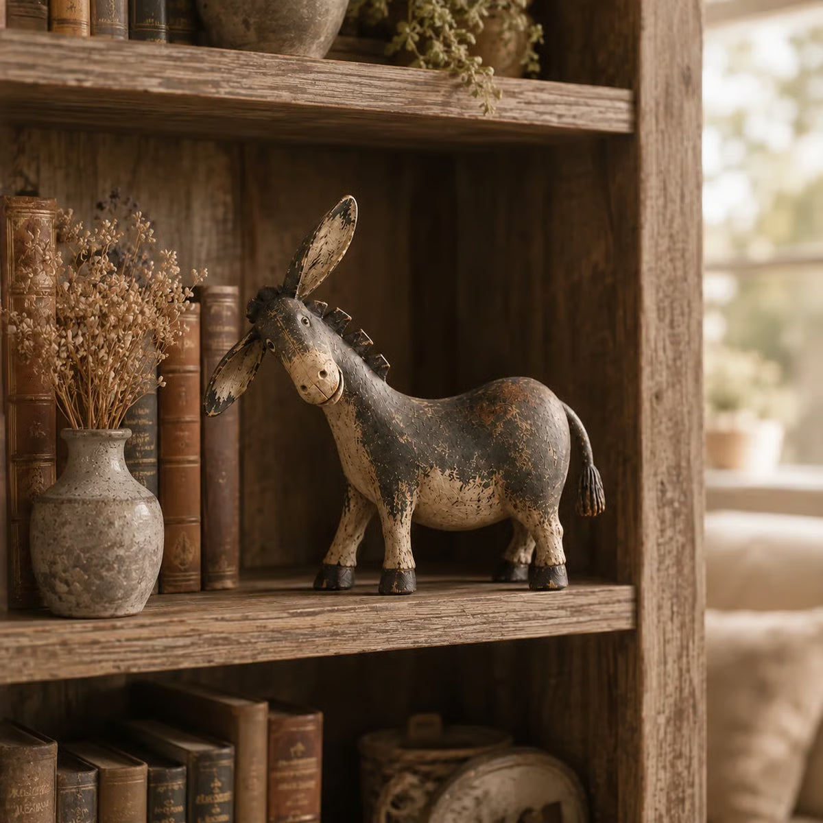 🐴 Rustiek ezeltje ✨ Vintage-look decoratiestuk van hars voor op tafel in boerderijstijl