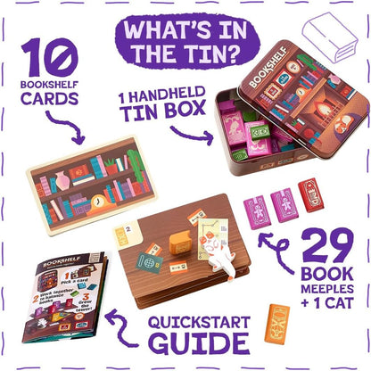 Bookshelf Cooperative Stacking Game | Skill & Balance Card and Book Tower Game in Travel Tin