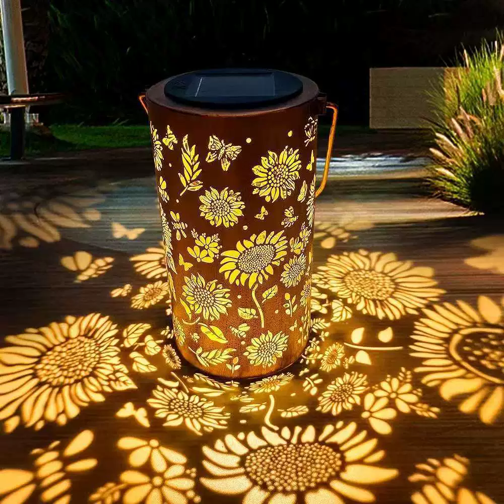 🌞Een kleurrijke tuinlantaarn op zonne-energie met een zonnebloemlicht-effect